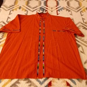 Love Culture Vibrant Orange Shirt Jacket with Multicolor Trim